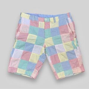 Brooks Brothers Men's Bermuda Patchwork Seersucker Shorts Size 34 Multi Color VG